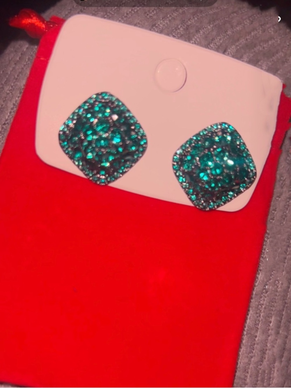 Square Teal Crystal Stud Earrings